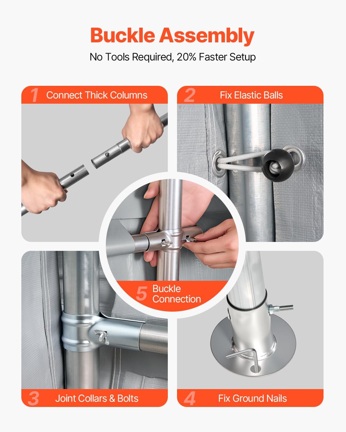 VEVOR Outdoor Storage Shed, 7 x 12 ft Portable Storage Tent with Roll-up Door & Vents, Waterproof Canopy Shed Shelter, Heavy Duty Frame, Patio Garage Carport for Motorcycle, Lawn Mower, Bike, Grey