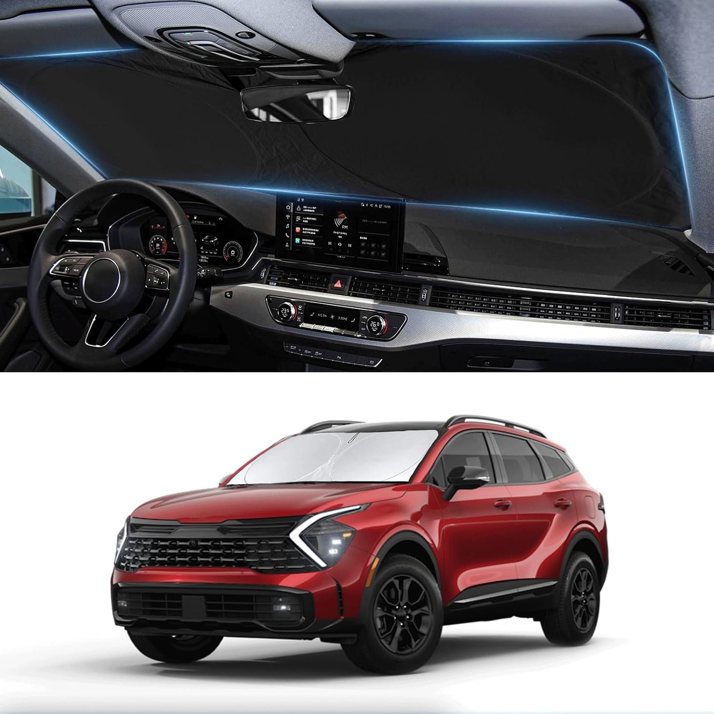 Custom Fit Sportage Windshield Sunshade for 2022-2023 2024 2025 KIA Sportage Front Window Shades Cover for Windshield Sun Visor Protector Reflector Block Heat and Sun Protection Cooler Accessories