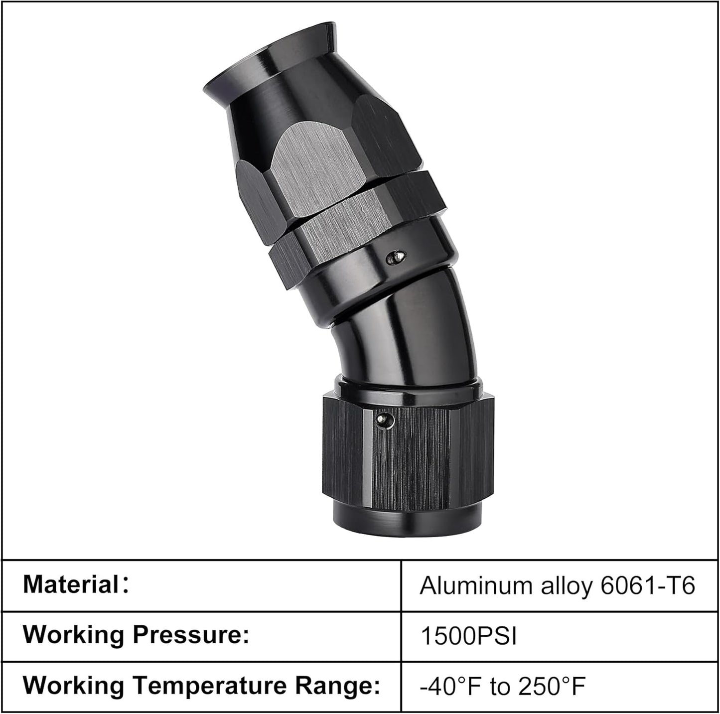 EVIL ENERGY 8AN 30 Degree PTFE One Piece Full Flow End Hose Fitting Aluminum Black