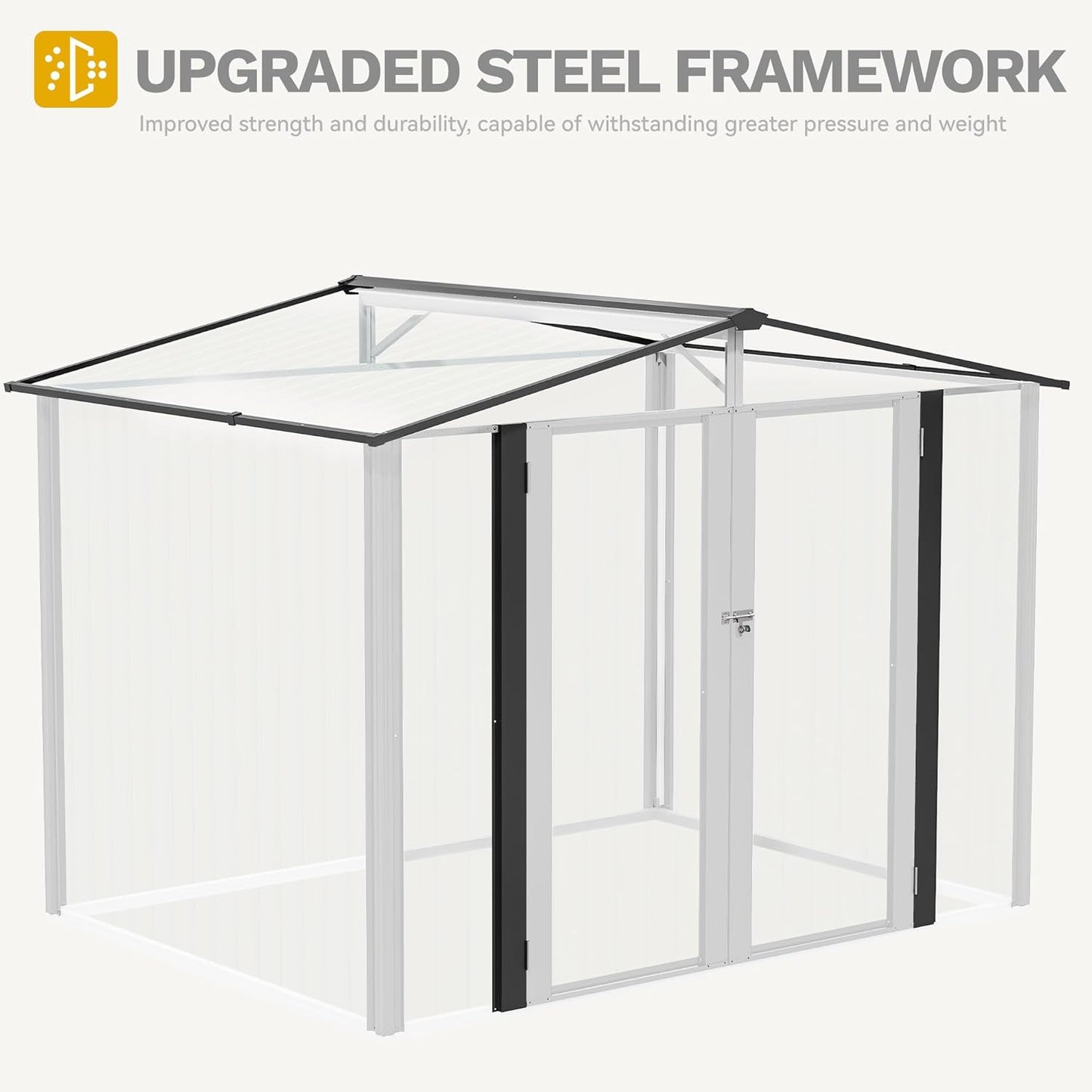 DWVO 8x6ft Metal Outdoor Storage Shed, Waterproof Tool Shed Heavy-Duty Storage Unit with Lockable Door and Vents, Ideal for Bicycles, Tools, Lawnmowers, Backyards, Patios, Lawns - White