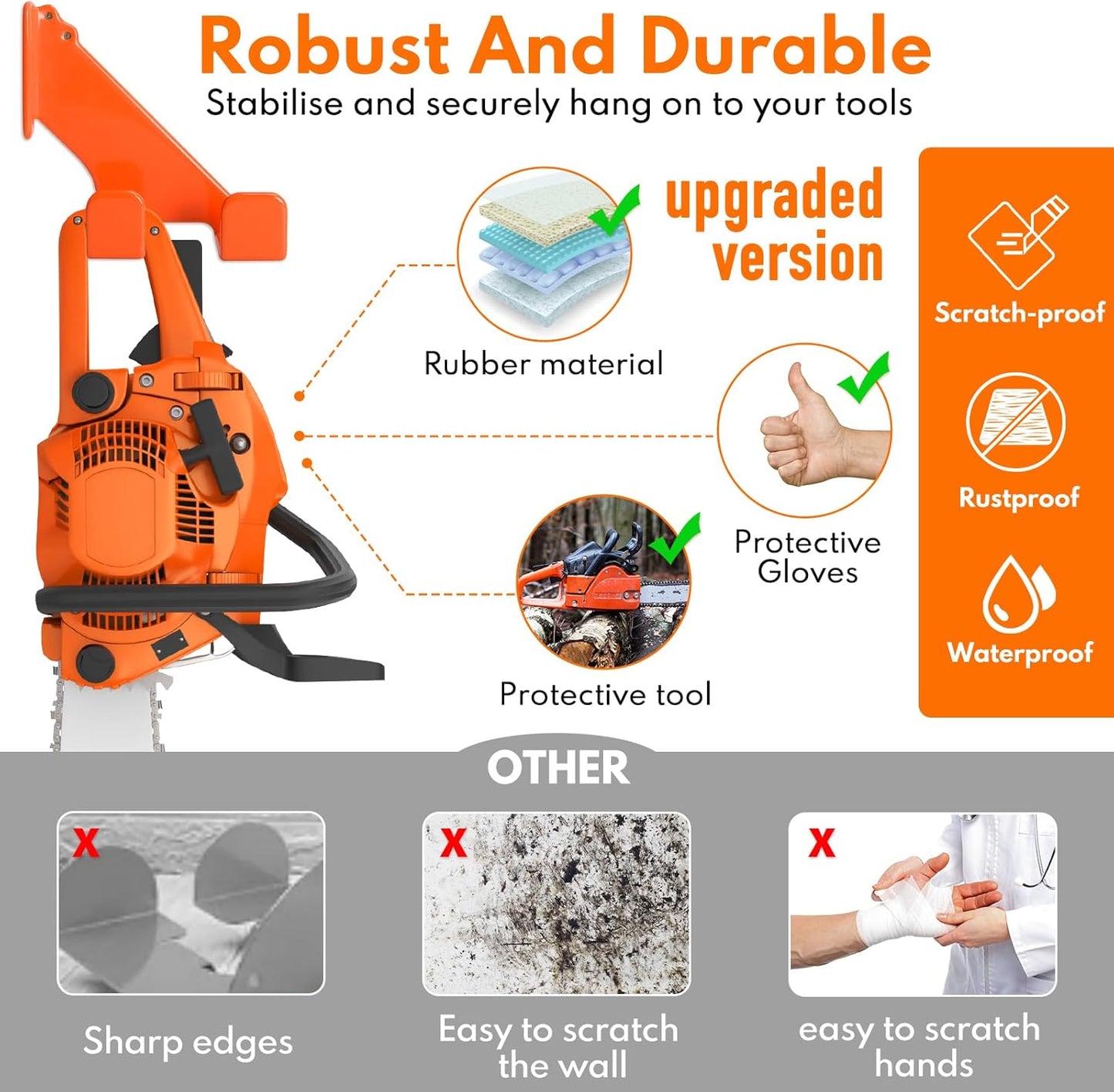 Chainsaw Hanger,1pcs Ideal for Adult Garage Tool Organizer. This Chainsaw Accessory Rust Proof Alloy Steel Construction with Powder Coating, Perfect Wall Mount Solution for Your Chainsaw.(orange)