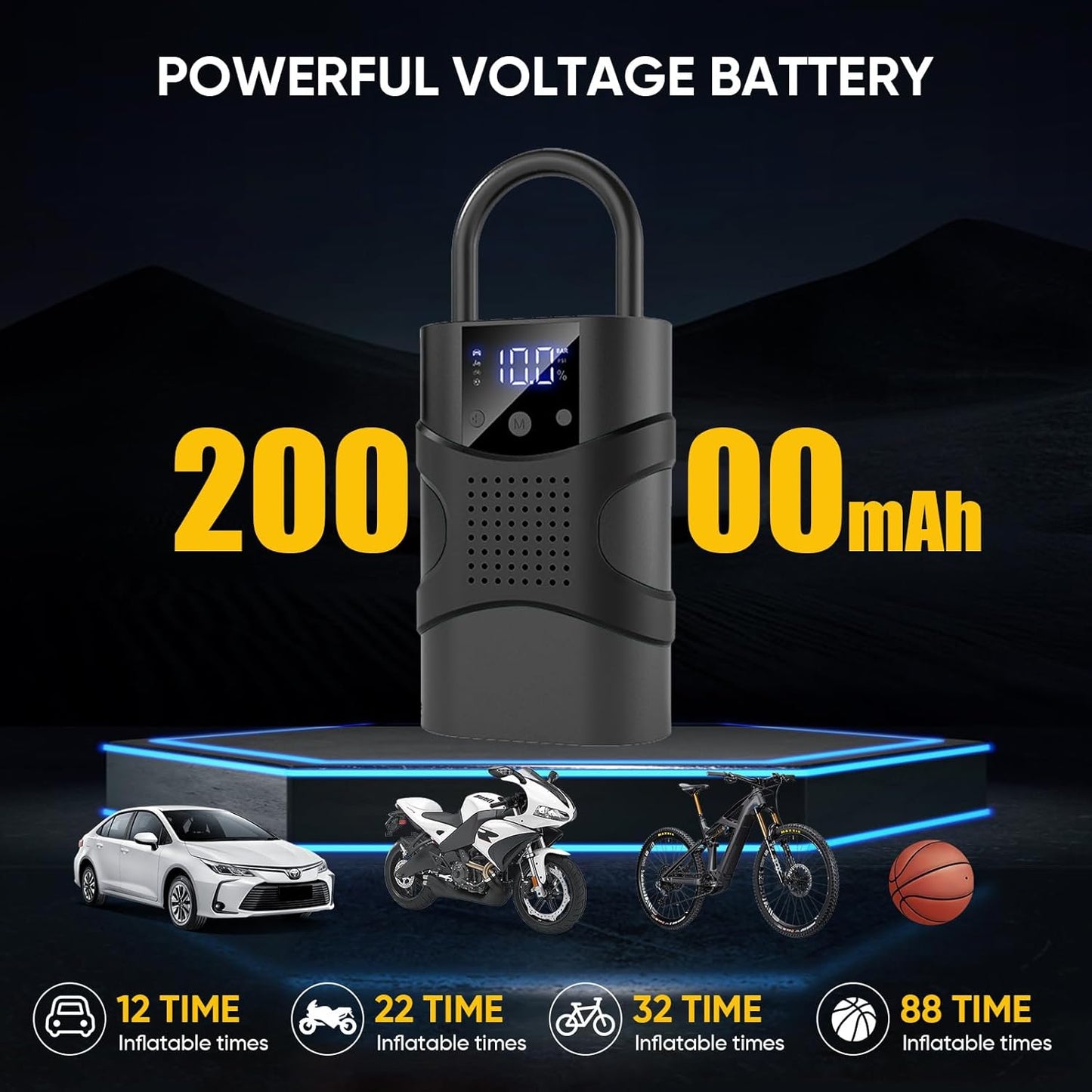 Tire Inflator Portable Air Compressor Cordless, 150PSI 6.5x Faster Portable Tire Inflator,Car Tires Air Pump with LED Lights&Digital Pressure Gauge,Auto Shut-off Smart Air Pump Suitable SUV,Truck,Bike