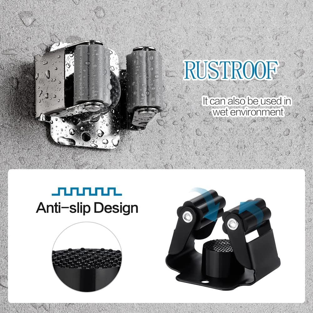 12PCS Broom and Mop Holder, Heavy Duty Garden Tool Organizer Rack Rake and Shovel Handle, Stainless Steel Mop Hanger. Wall Mounted with Screws.Matte Black