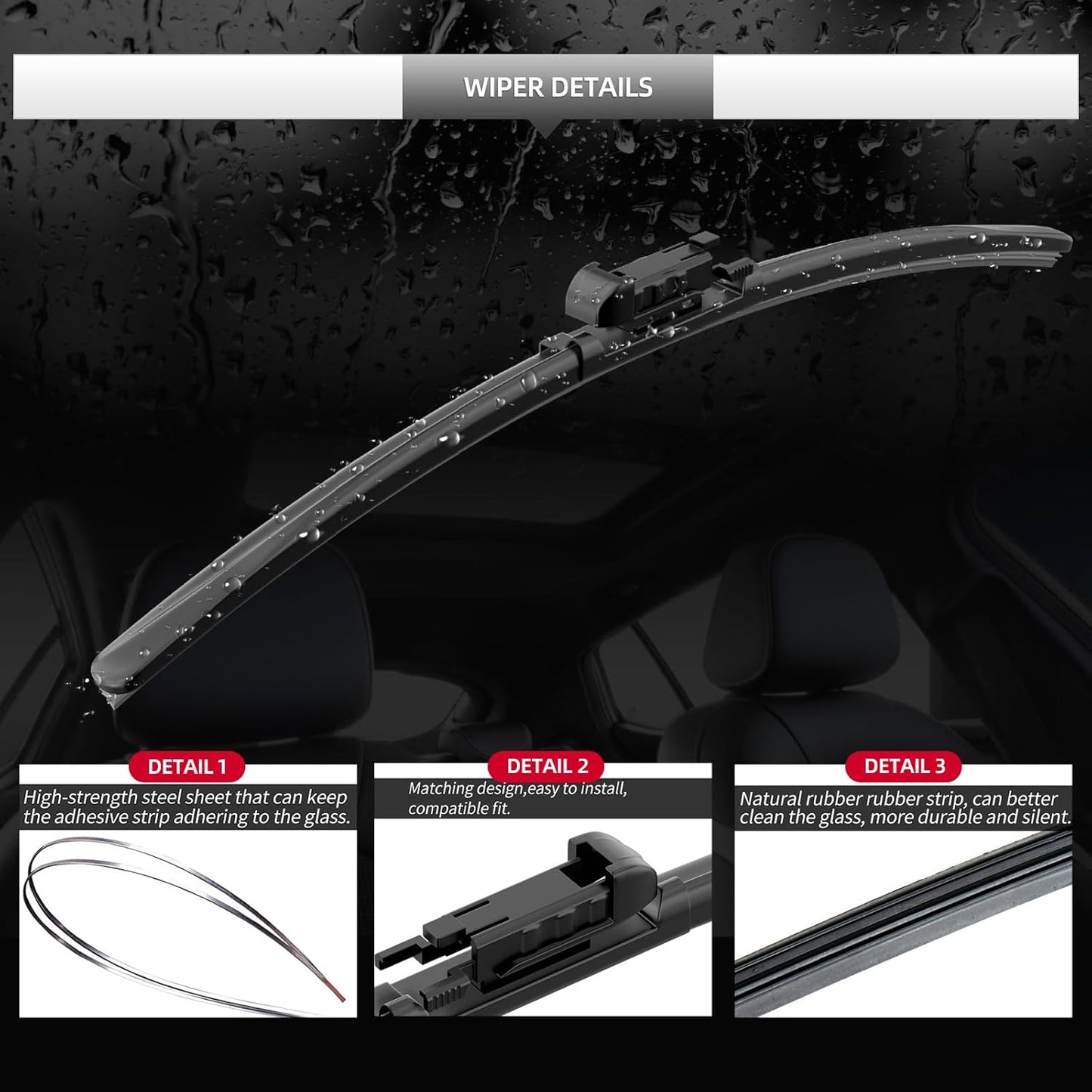 Front Windshield Wipers, 2-Piece Set for BMW 3 Series 330i 330e M340i 2019 2020 2021 2022 2023 2024 2025, Automotive Replacement Front Wiper Blades for Car Window