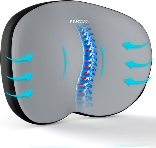 Lumbar Support Pillow for Office Chair, Memory Foam Lumbar Pillow for Lower Back Pain Relief (Grey