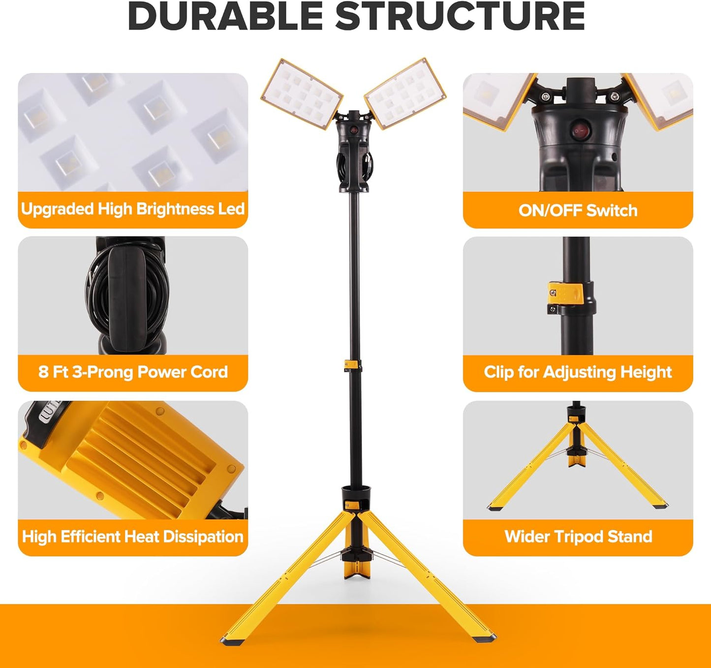 LUTEC 【Upgraded】 6290Pro 15000 Lumen 105 Watt Dual-Head LED Work Light with Telescoping Tripod, Work Light with Stand Rotating Waterproof Lamps and 8 Ft 3-Prong Power Cord