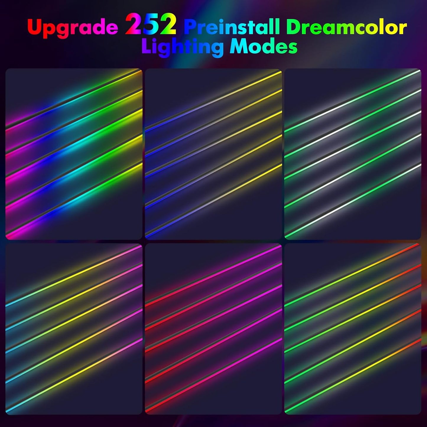 New Version Dreamcolor Acrylic Car Interior Lights 18 in 1 RGB Car Ambient Lighting Kit APP Control Zoned Control System 252 Color Modes DIY 16 Million Colors Music Sound Active Neon LED Strip Lights