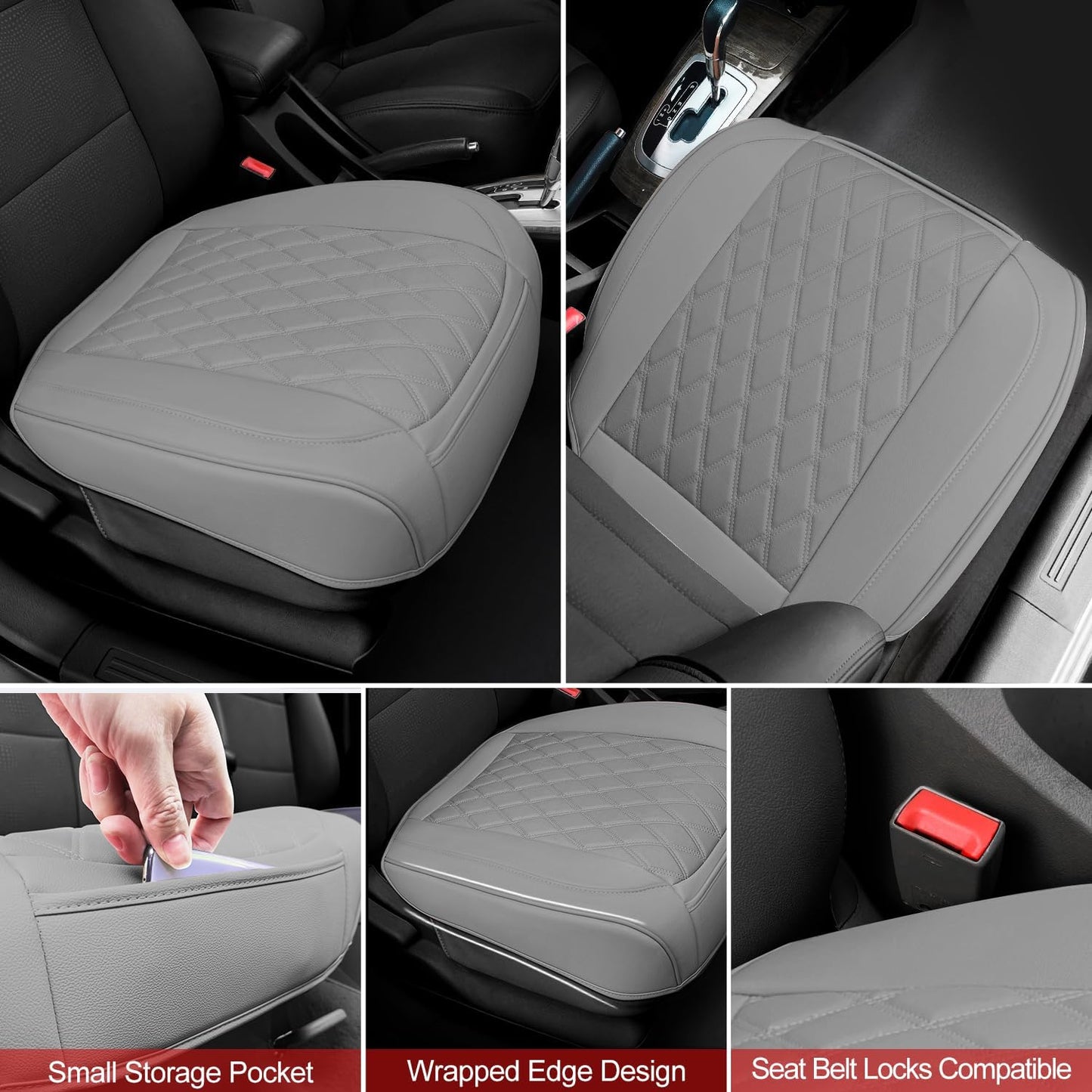 1 Pack Leather Front Car Seat Cover Bottom Car Seat, Anti-Slip and Full Wrap Driver Car Seat Protectors, Luxury Waterproof Bottom Auto Seat Cushion Pad Mat for Most Vehicles(Gray)