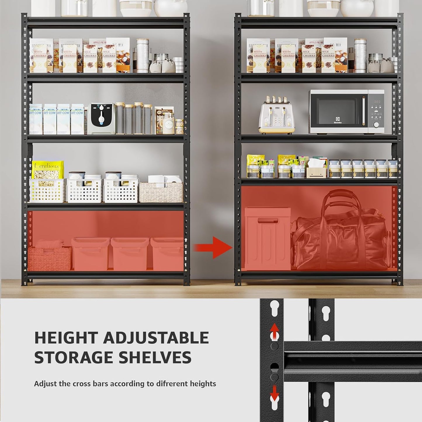 2000LBS Storage Shelves 5 Tier Garage Shelving Heavy Duty, Adjustable Metal Shelving Unit, Garage Shelves for Basement, Warehouse, Pantry, 72" H x 35.8" W x 15.8" D, Black