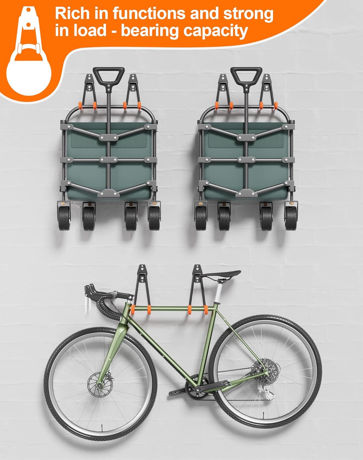 QcoQce 12 Pack Garage Hooks Heavy Duty, Utility Wall Mount Hooks for Hanging Bike, Ladder, Hose, with Extension Cord Straps and Anti-Slip Coating, Garage Organization, Includes Screws (Orange)