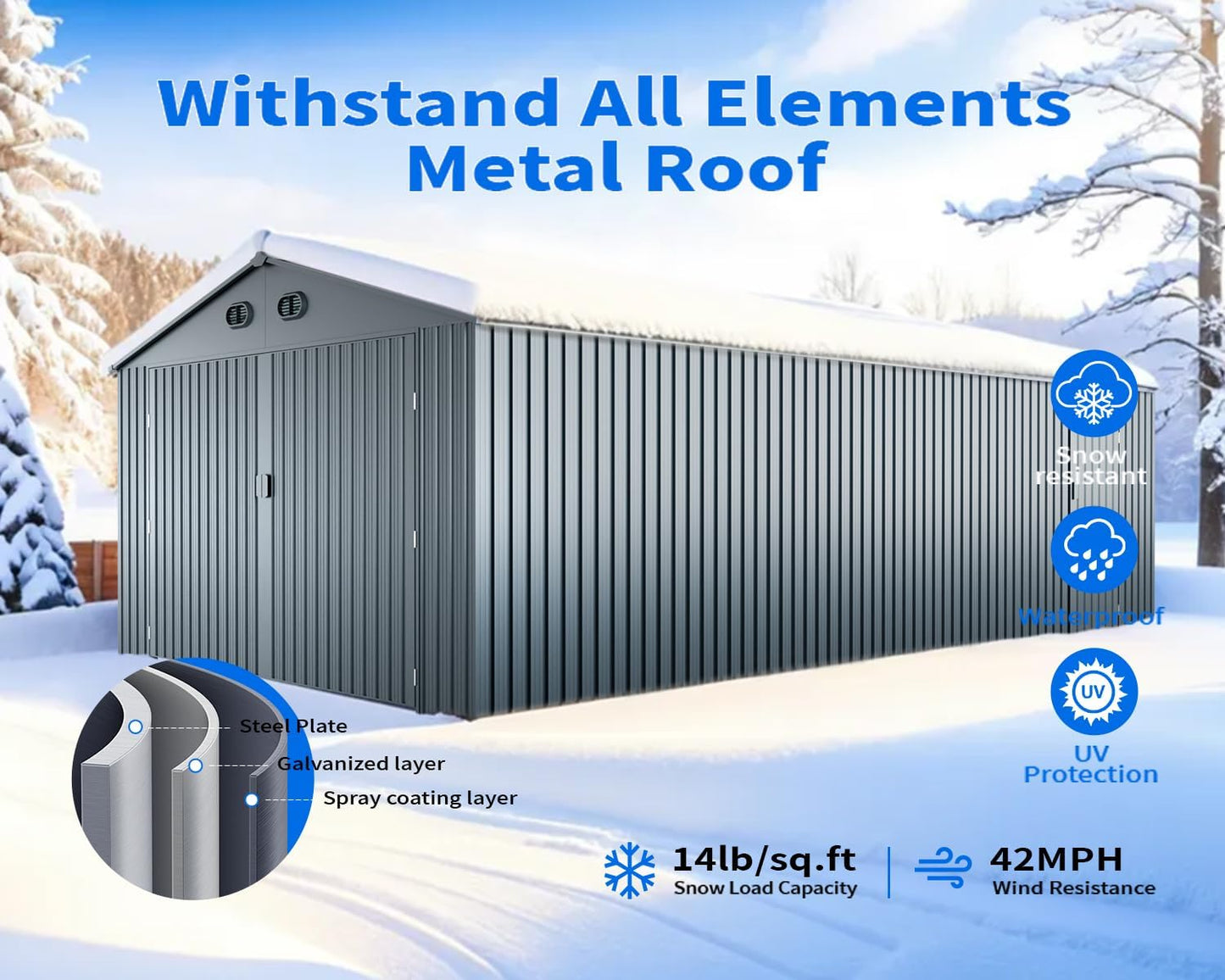 20x13 Metal Shed, Metal Garage Building with 2 Lockable Doors, Prefab Garage Shed with 4 Air Vents, Large Sheds & Outdoor Storage Clearance, Car Sheds for Truck, Tool, Lawnmower, Dark Gray