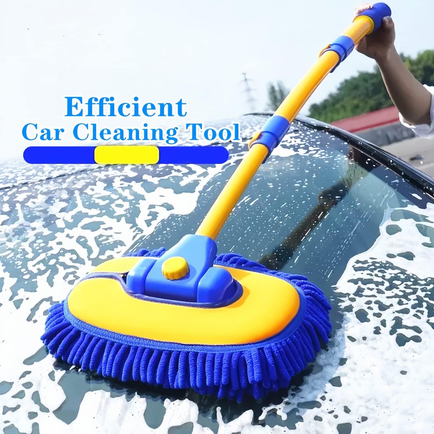 Upgrade Car Wash Brush Mop with Long Handle, Car Washing Brush Kit with Scratch-Free Replacement Head