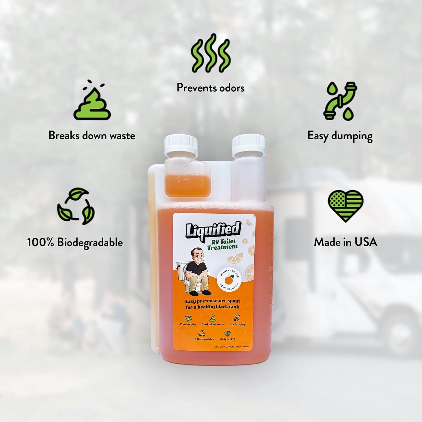 Liquified RV Toilet Treatment Bundle - Black Holding Tank Digester - Odor Eliminator - Orange Scent - Matts RV Reviews (Orange, 32oz, 3 Pack)