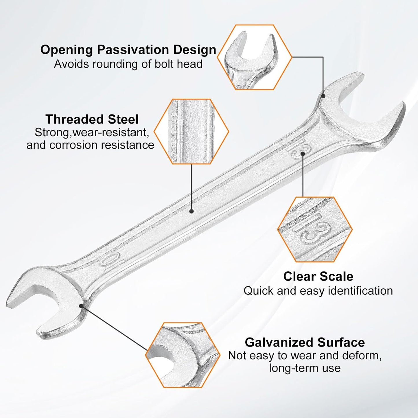 HARFINGTON 5pcs Double Open End Wrench 10mm x 13mm Metric 15 Degree Offset Angle Small Flat Head Wrench Galvanizing Open Ended Spanner for Automotive Repair Furniture Assembly