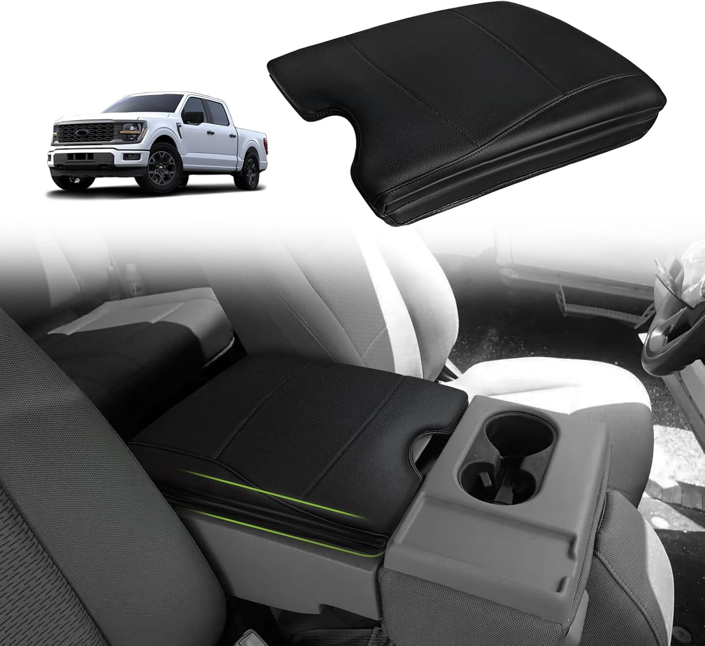 Muslogy Center Console Armrest Cover Compatible with Ford F-150 F150 2015-2024 2025 Comfort Armrest Pad Arm Rest Cushion Vegan Leather Protector 1-Inch Extra Thick(Jump Seat ONLY)