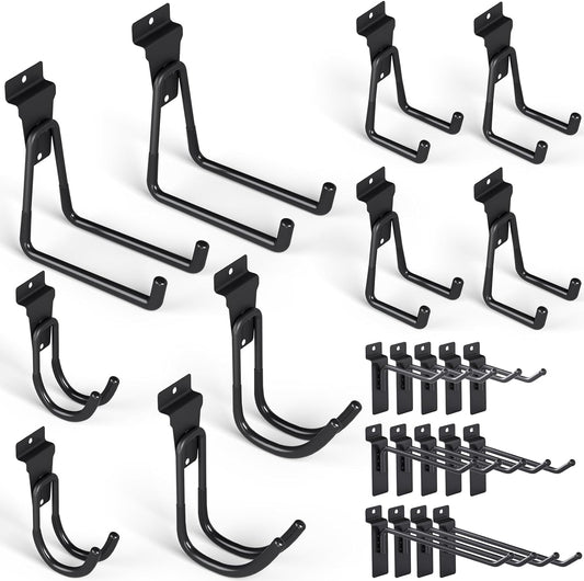 INCLY 24 Pack Heavy Duty Slatwall Hooks, Black Garage Slatwall Panel Accessories Utility Hooks, Slat Wall Hanging Hooks and Hangers for Garages, Sheds, Basements