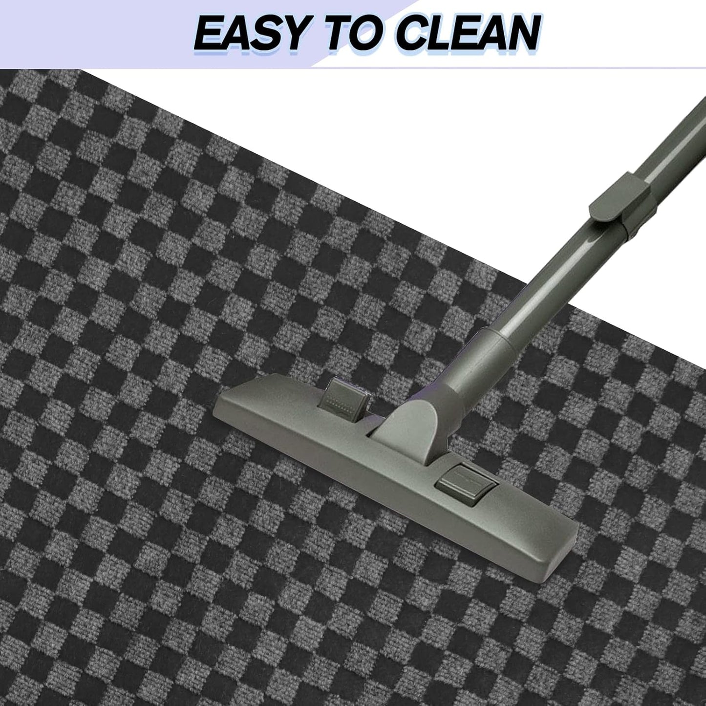 Custom Size Backed Non-Slip Area Rugs Runner, Easy Clean, Waterproof Runner Rugs for Hallway Entryway, Kitchen, Laundry, 2FT x 58FT, Gray Checkered