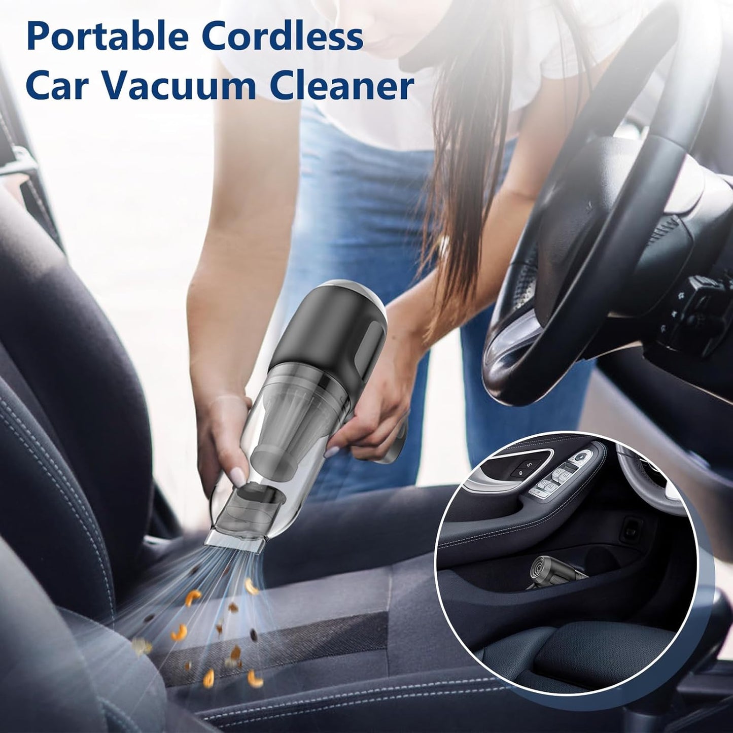 Fanisic Mini Car Vacuum, Cordless Handheld Vacuum Cleaner Rechargeable, 15000PA Strong Suction, 3 in1 Dust Buster/Air Blower/Hand Pump for Car/Keyboard/Home/Office, Inflate/Deflate Swim Ring