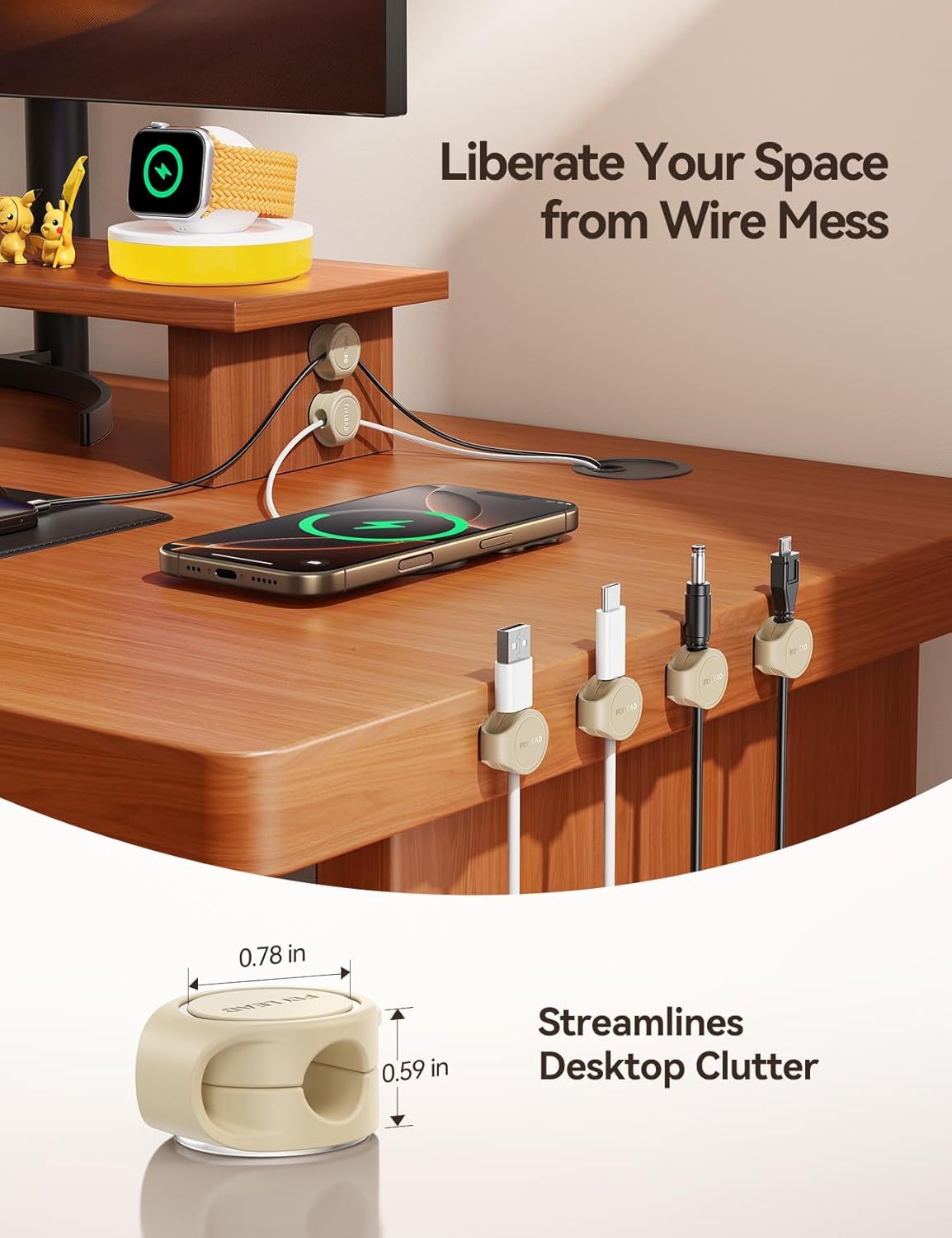 8-Pack Cord Organizer Magnetic Silicone Cable Clips[8 mm Wider Cable Accessible]Desk Cable Management, FLYLEAD Desktop Cord Holder for Nightstand, Office Workspaces Desk Organization Home Accessories