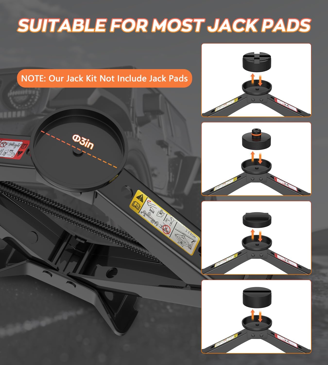 Car Jack Kit 2.5 Ton Scissor Jack with Ratchet Wrench, Tire Changing Kit Compatible with Various Circular Jack Pads