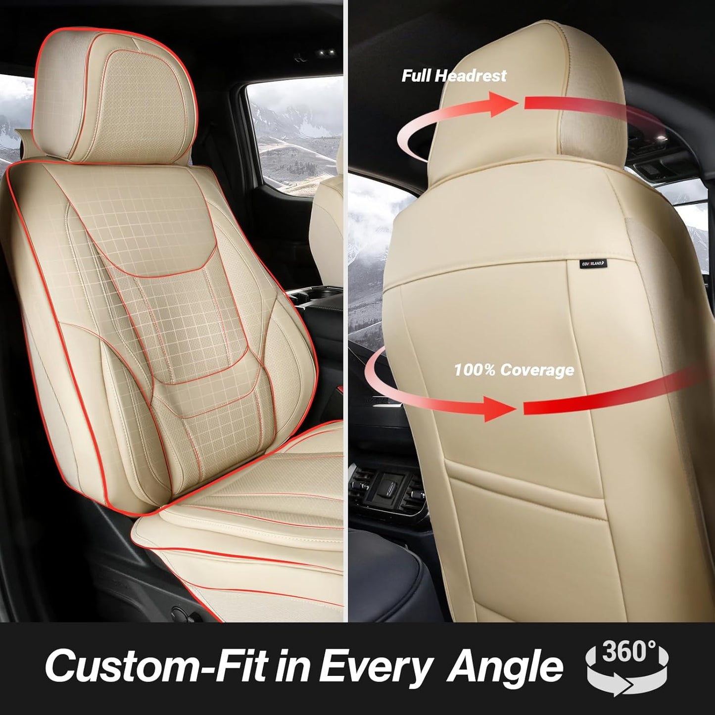 Coverland Custom Car Seat Covers Compatible with F150, F250, F350 Super Duty - Premium Leather Non-Slip Memory Foam Waterproof Custom Interior Protector Full Set-Beige [See Size Chart-Size X109]