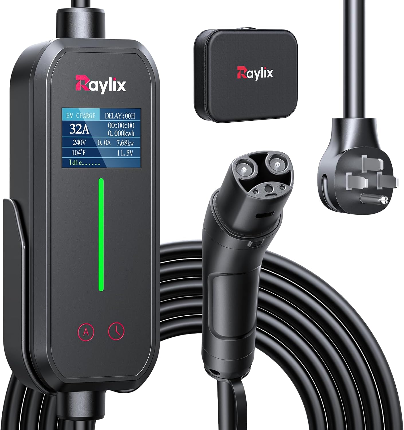 Raylix 32A Level 2 Fast Tesla Charger, [Adjustable Current, Delay Charge & Smart Display], 7.68KW Tesla Mobile/Home Charger, 21ft Cable, Connector for Tesla Model X/Y/3/S/Cybertruck, NEMA 14-50 Plug
