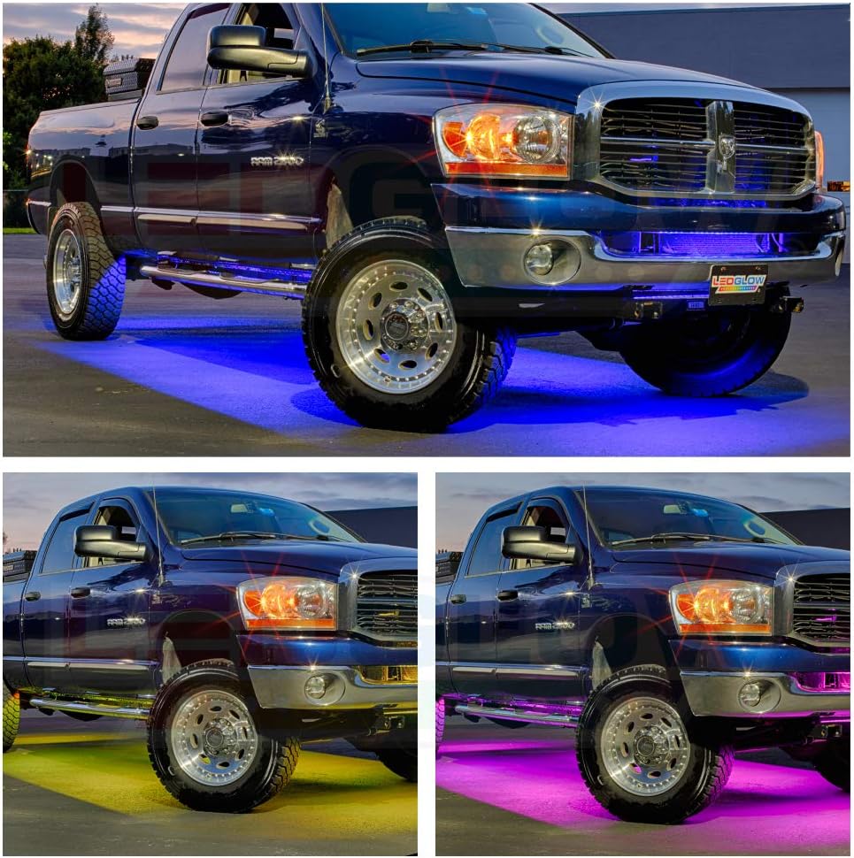 LEDGlow 6pc Million Color Multi-Color Truck LED Neon Underglow Accent Lighting Kit - 18 Solid Colors - 12 Patterns - Music Mode - Rigid Multi-Color Underbody Tubes - Includes Control Box & Remote
