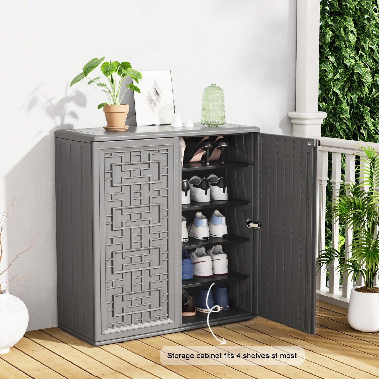 KINYING Outdoor Storage Cabinet Waterproof, Resin 60 Gallon Deck Box for Patio Furniture Cushions, Garden Tools, Pool Tools and Kids’ Toys (Grey with 1 Shelving)