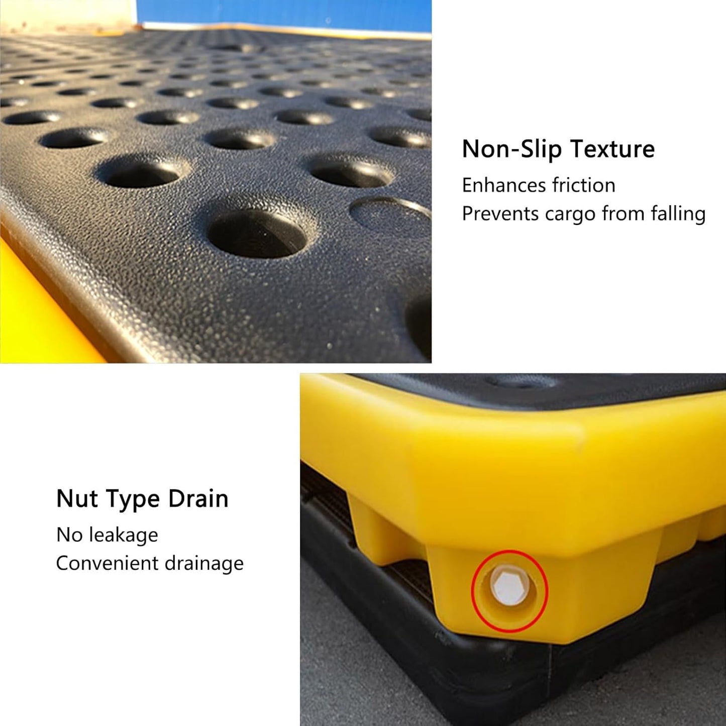 2 Drum Containment Spill Pallet, Polyethylene Low Profile Paint Bucket Tray, Industrial Garage Storage Detachable Shipping Leakproof Platform (Color : Yellow-5 Pack, Size : 20.9"x16.1"x4.7"