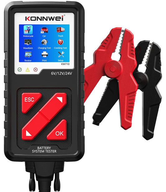KONNWEI KW710 Car Battery Tester 6V 12V 24V, Battery Load Tester Automotive 100-2000CCA Digital Auto Battery Analyzer Alternator Starter Tester for Car Truck Motorcycle Marine ATV SUV