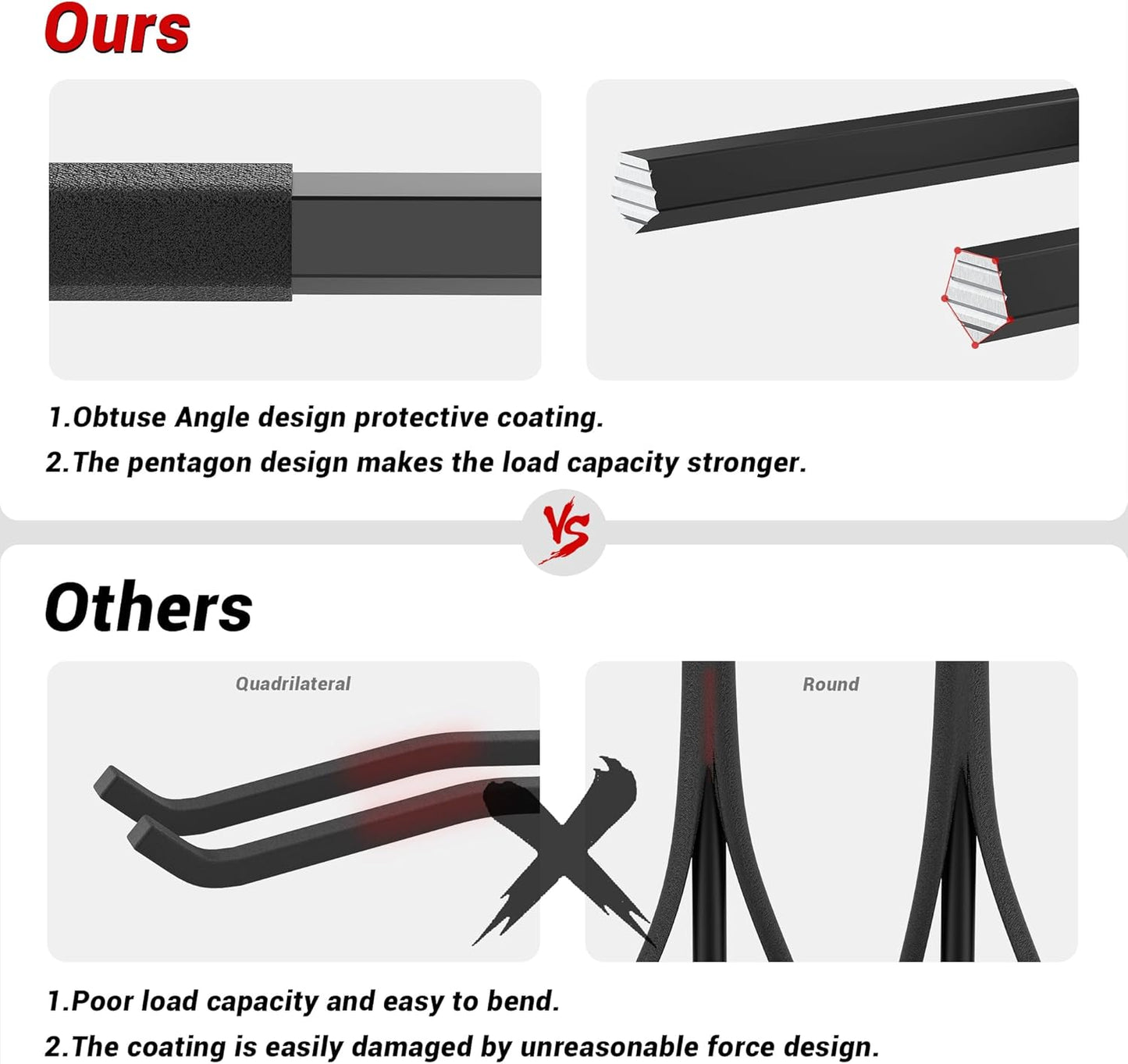 Ultrawall Garage Storage Hooks, Heavy Duty Steel Tool Organizer, 12.4 Inch Wall Mount Hangers Racks for Car Tires, Ladders, Chairs, Ropes and Garden Tools, 4 Pack