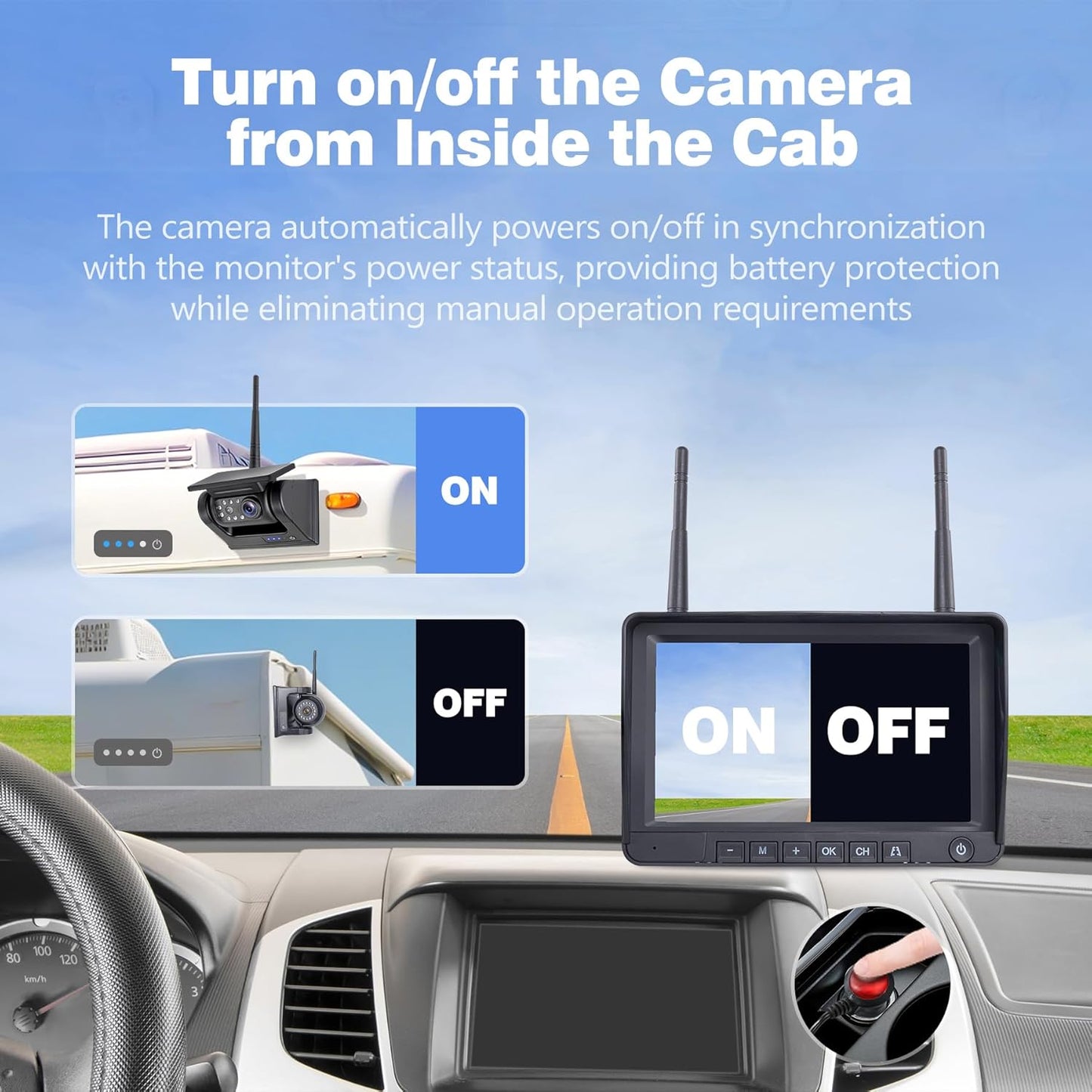 1080P 7" Magnetic Wireless RV Backup Camera System, 2 Rear Cameras + 2 Side Cameras for Reversing/Monitoring Trailer Camper, 1080P DVR Monitor, 4x9600mAh Waterproof IR Night Vision RV Cameras