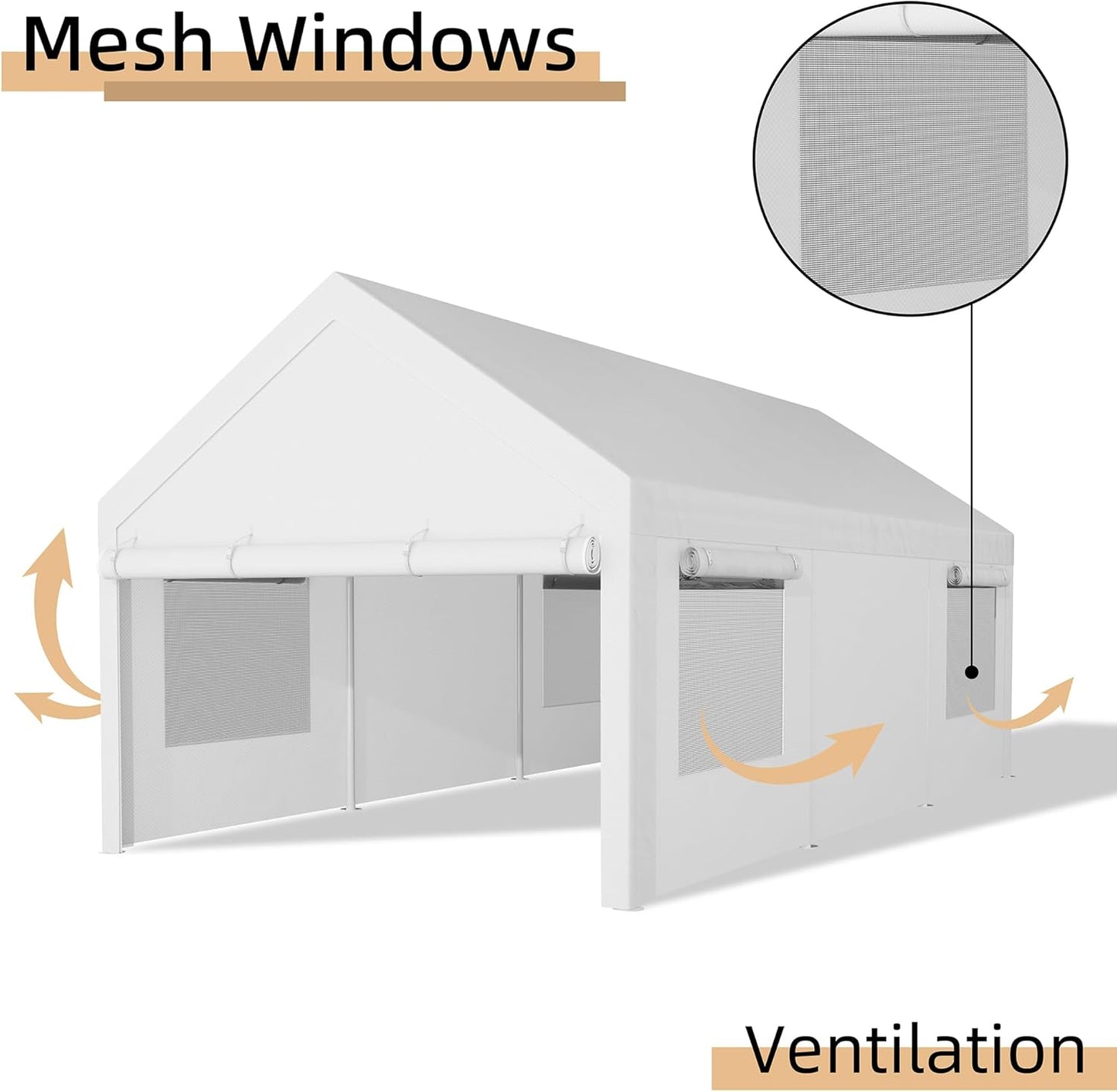 JY QAQA Carport, 12x20 FT Heavy Duty Carport Reinforced Steel Poles with Removable Sidewalls & Doors,Roll-up Windows Car Canopy with Sandbags and All-Season Tarp for Car Boat Truck Motorcycle/White
