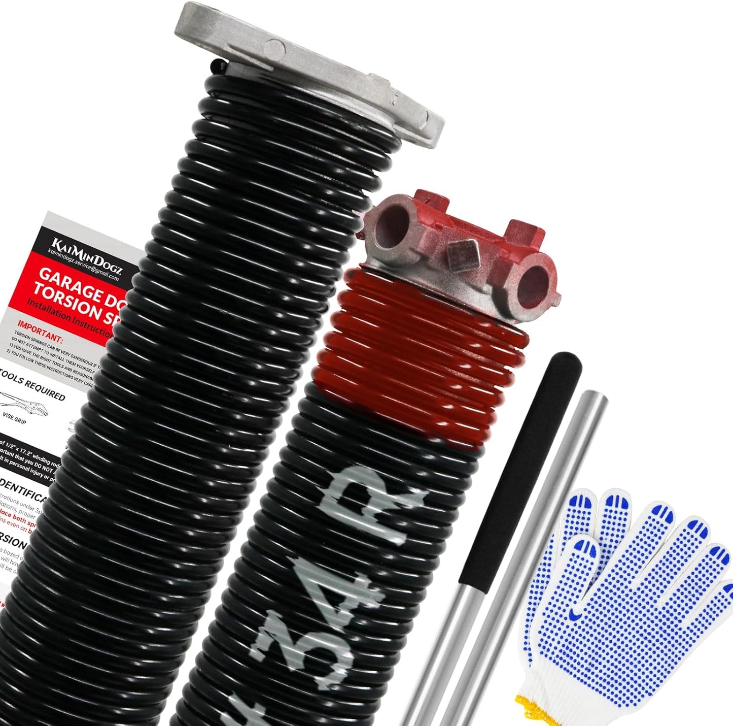 Pair of 1.75" Garage Door Torsion Springs Set with Non-Slip Winding Bars&Gloves, High Precision Electrophoresis Oil-Free Black Coated for Replacement, MIN 16,000 Cycles (0.225 x 1.75"x 34")