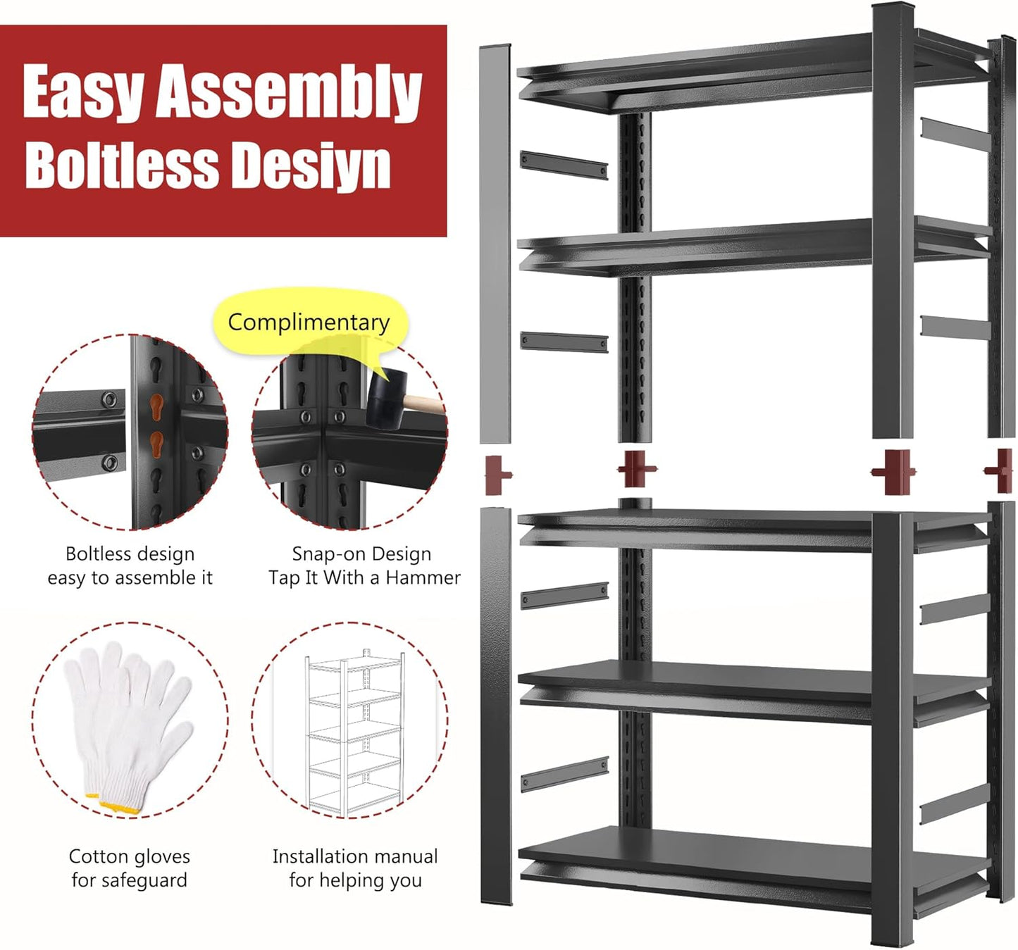 72" H Metal Garage Shelving Unit, 5-Tier Adjustable Garage Storage Shelves Heavy Duty,3000 LBS Metal Utility Rack Shelf for Industries, Warehouses, Basement,Black (72'H x 36''W x 16.1''D)