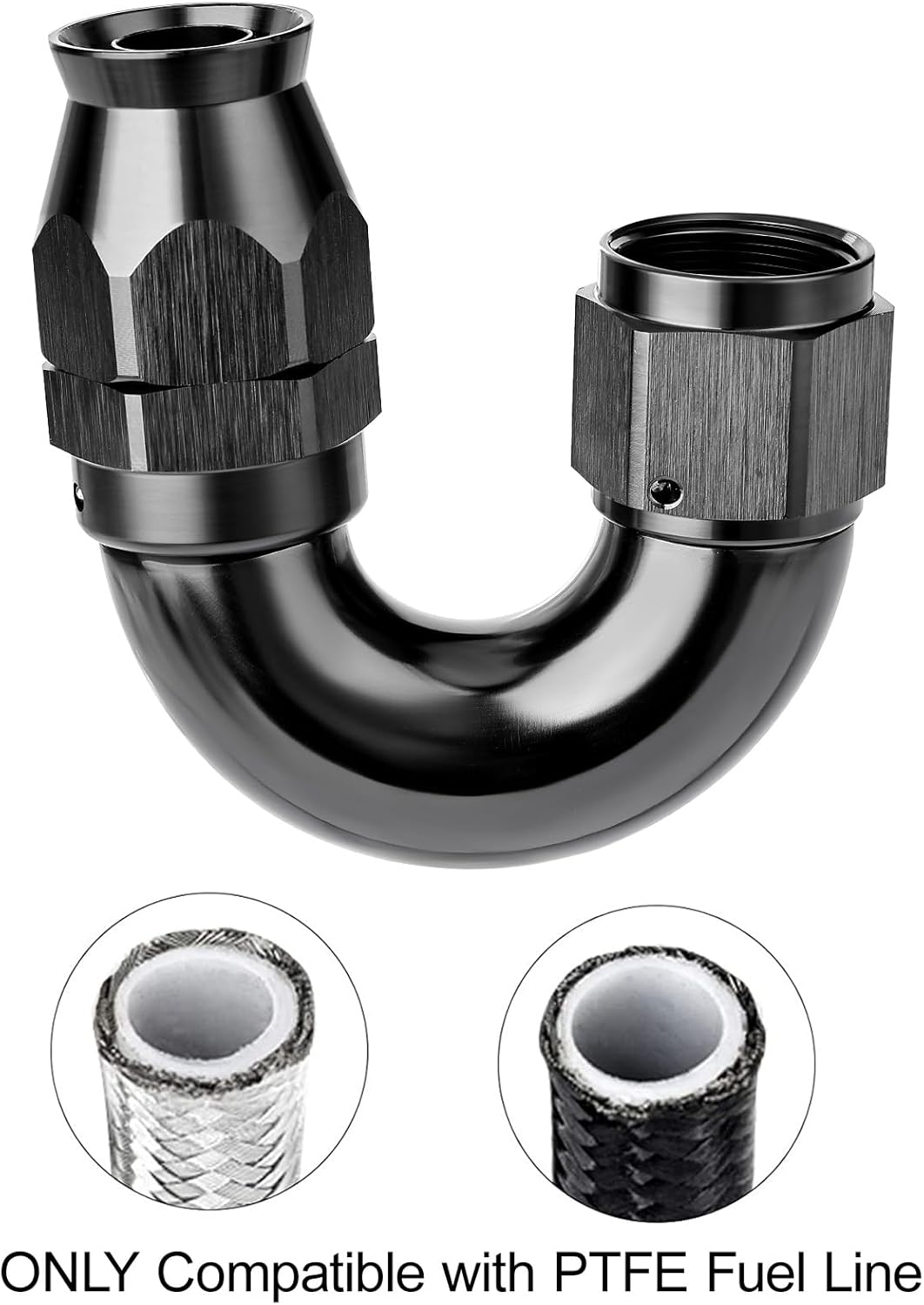 EVIL ENERGY 12AN 180 Degree PTFE One Piece Full Flow End Hose Fitting Aluminum Black
