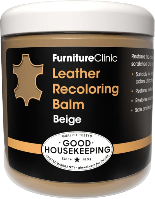 The Original Leather Recoloring Balm by Furniture Clinic - Beige Leather Dye for Furniture, Couches & Car Seats - Restore Scratched, Faded, & Damaged Surfaces