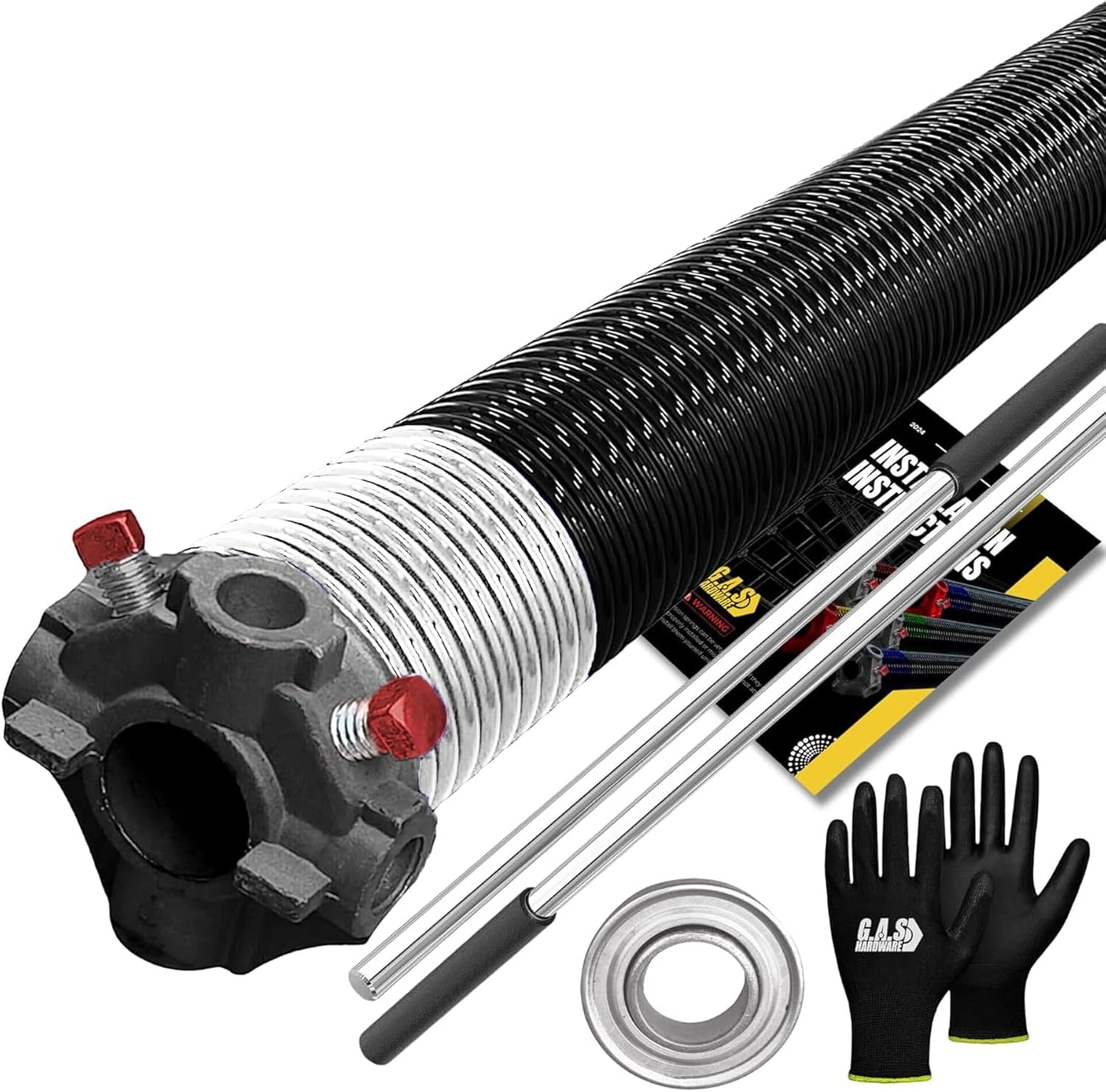 Garage Door Torsion Spring 218x2x26 Torsion Spring for Right Side of Garage Door with 1" Steel Bearing, Gloves, and Winding Bars Precision E-Coating 5-Year Warranty Minimum 30,000 Cycles (Black Cone)