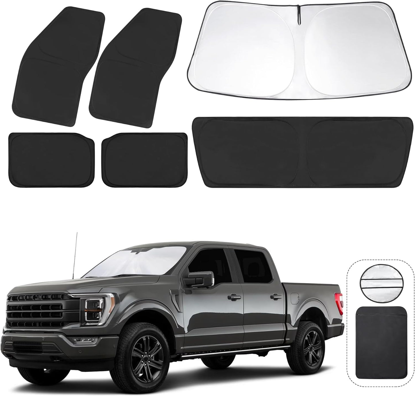 TINGLU Window Shades for Ford F150 4Door 2021-2024 2025 Accessories Car Side Full Windows Rear Triangular Windshield Sun Shade Sun UV Rays & Privacy Protection for Camping,Napping,and Relaxing 6PCS
