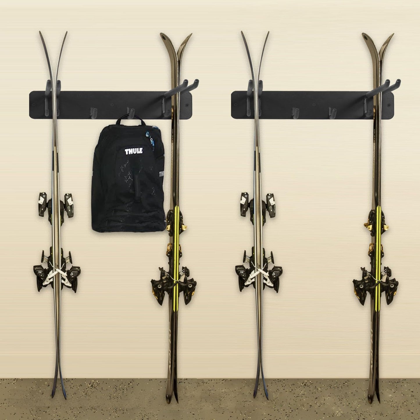 Wall Mount Ski Storage Rack,Garage Snowboard Storage Organizer 8 Pairs Metal Hooks Indoor Outdoor System Organization