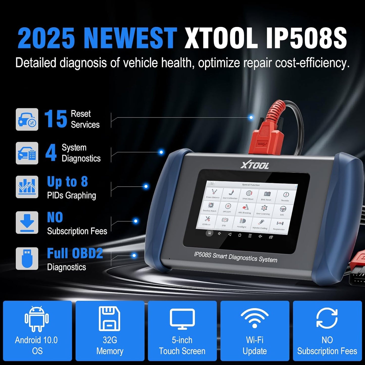 OBD2 Scanner Diagnostic Tool XTOOL IP508S: Code Reader for Cars & Trucks with 15 Resets, Crank Sensor Relearn, ABS Bleed, CAN FD for GM, Engine, ABS, SRS, Transmission Car Diagnostic Tool, Android 10
