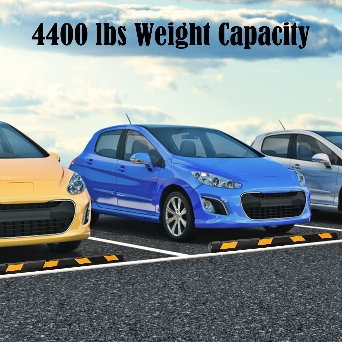 Goplus Parking Block, 72” Rubber Parking Bumpers with 8 High Reflective Yellow Safety Stripes, Heavy Duty Parking Target, Garage Wheel Stoppers Parking Curb for Car, Truck, RV and Trailer (8 Pack)