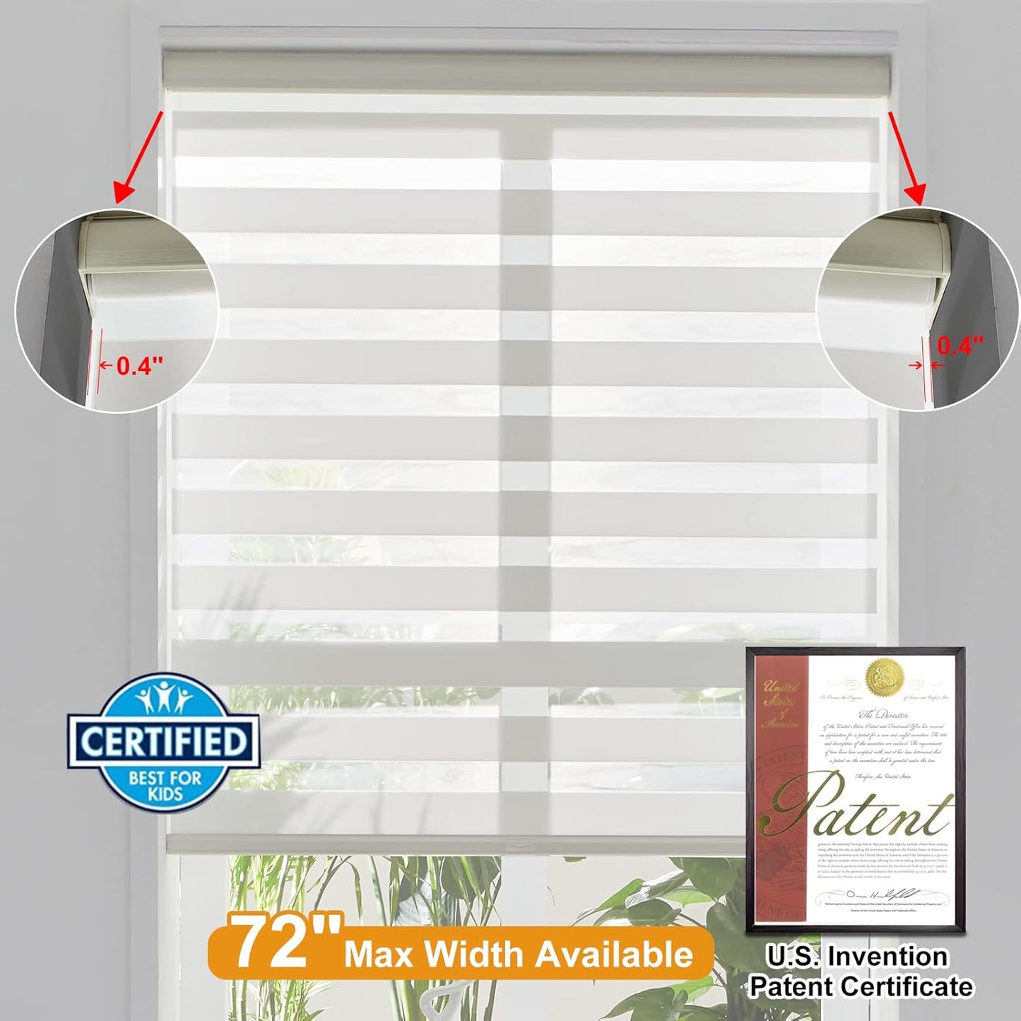 Persilux Cordless Zebra Blinds for Windows Free-Stop Roller Windows Shades (34" W X 72" H, Cream) Dual Layer Light Control for Day and Night, Light Filtering Sheer Shades for Home, Easy to Install