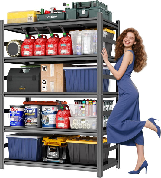 72-Inch Tall Garage Shelving Unit - Adjustable 5-Tier Heavy Duty Metal Storage Rack | Easy to Assemble Shelf | Rust Free | Great for Garage Basement Workshop or Organization