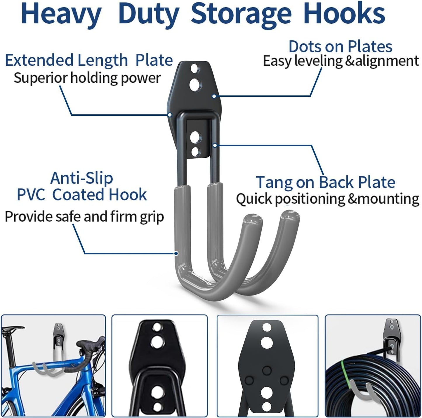 3-H Garage Wall Hooks 20 Pack, Garage Hooks Heavy Duty with Extra Welding Spots, Garage Organizer for Garden, Lawn, Chairs, Ladders, Weed Eater, Shovel(Gray)