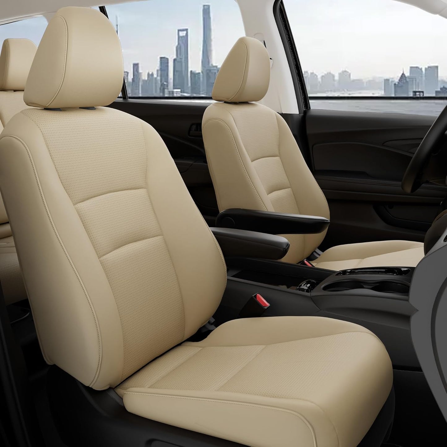 Custom for Honda Pilot Seat Covers, Car Seat Protectors Full Set for Pilot LX EX 2016 2017 2018 2019 2020 2021 2022-8 Seats, Faux Leather Full Coverage Waterproof, Beige