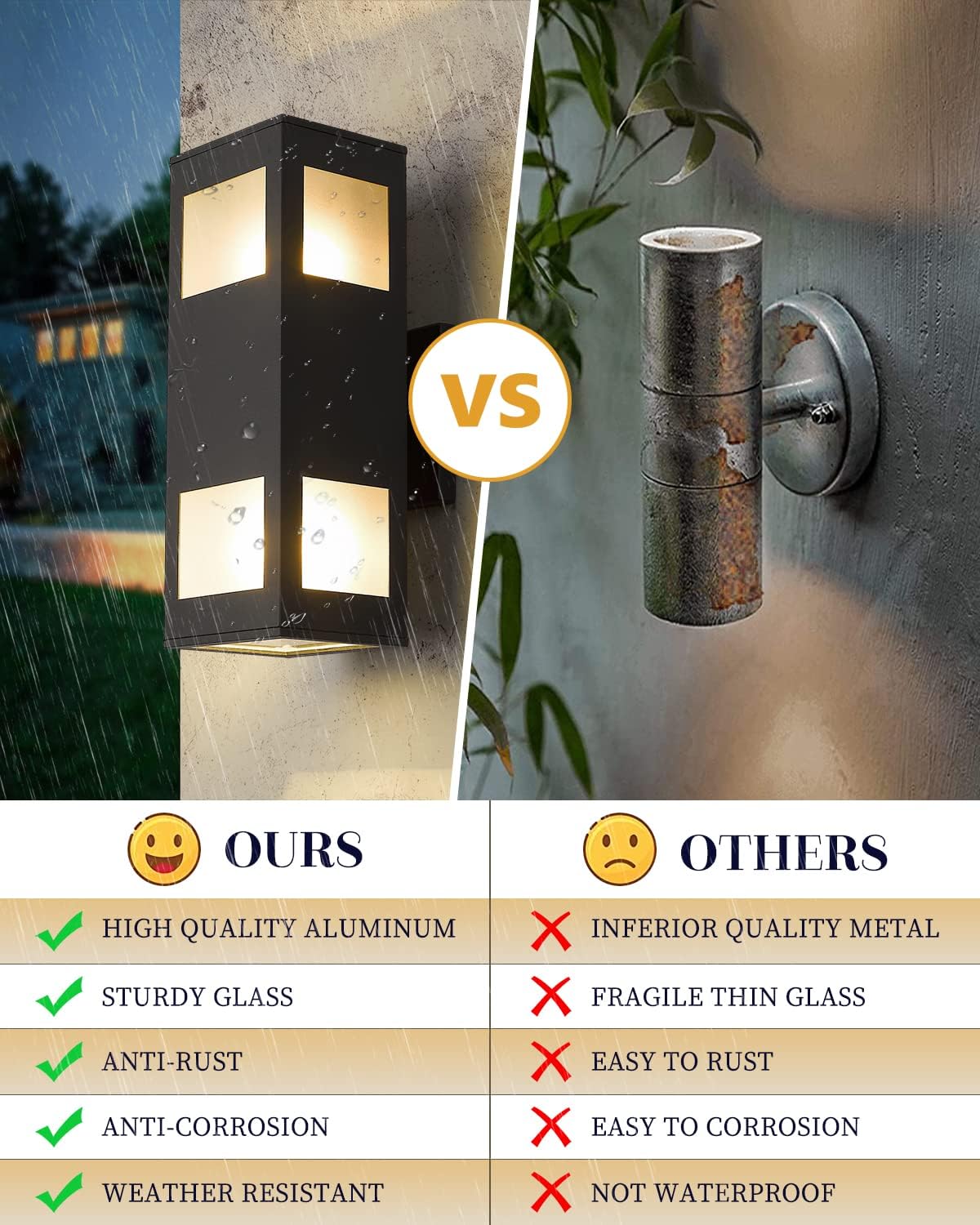 harriet Porch Lights Outdoor Modern - IP64 Waterproof Aluminum and Tempered Glass Cover, 13" Rectangular Up/Down Wall Sconce for Porch, Garage & Patio, Exterior Lighting, Black