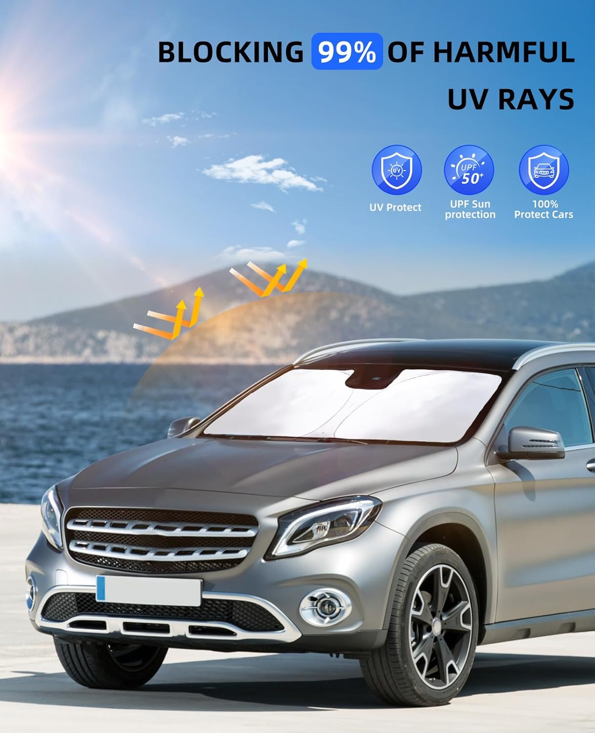 for Mercedes Benz GLA 250 2015-2020 Windshield Sun Shade, Foldable Sunshade for Front Windows Cover Sun Blocker Protect Car from Sun Rays Custom Fit 2025-2016 Mercedes Benz GLC 300 Car Accessories