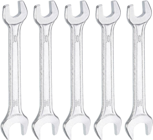 HARFINGTON 5pcs Double Open End Wrench 10mm x 14mm Metric 15 Degree Offset Angle Small Flat Head Wrench Galvanizing Open Ended Spanner for Automotive Repair Furniture Assembly