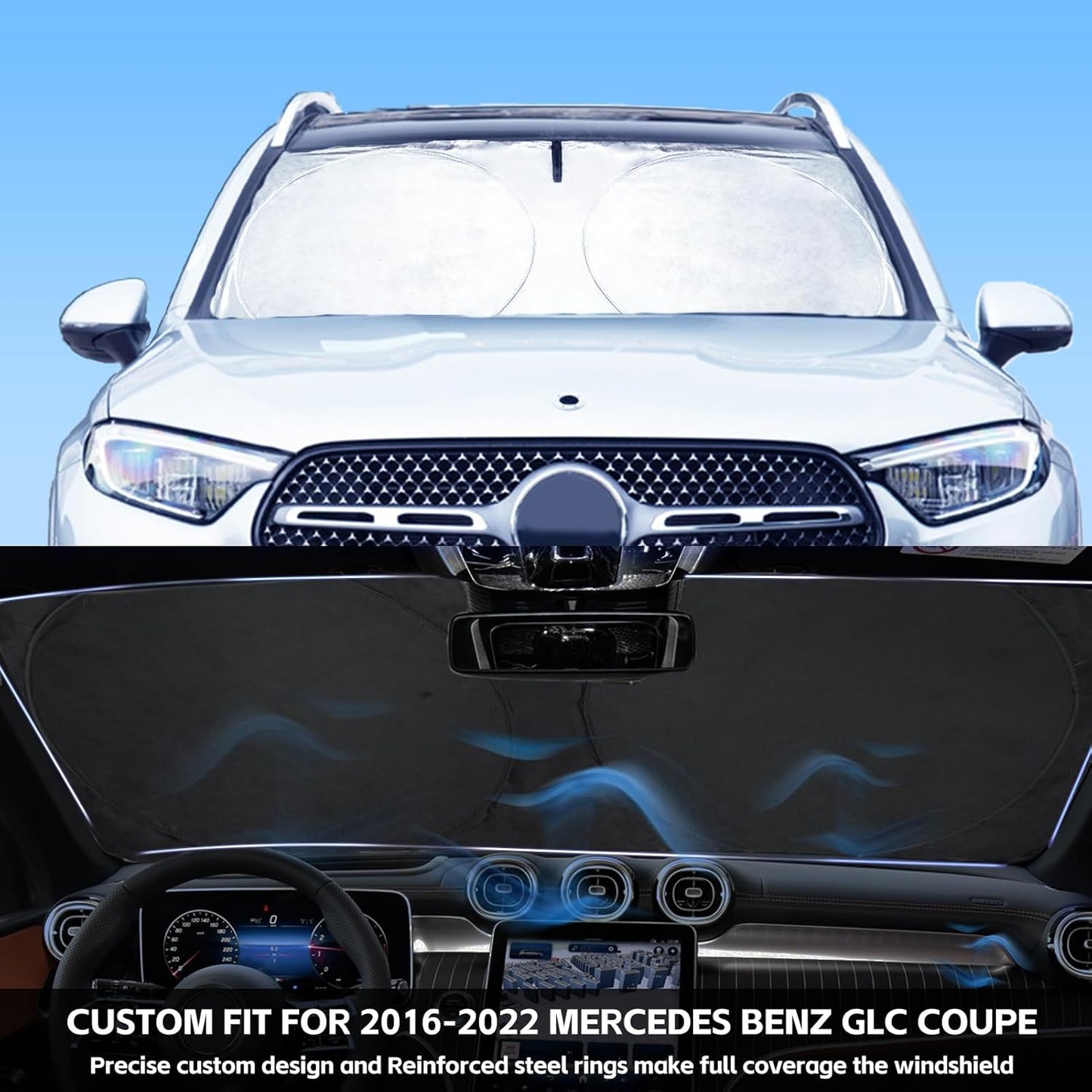 INSAUTO for GLC Windshield Sunshade Foldable Sun Shade Custom-fit for Mercedes Benz 2016-2022 GLC SUV GLC300 Windshield Cover Car Front Window Sun Visor Shield Keeps Your Vehicle Cool Accessories